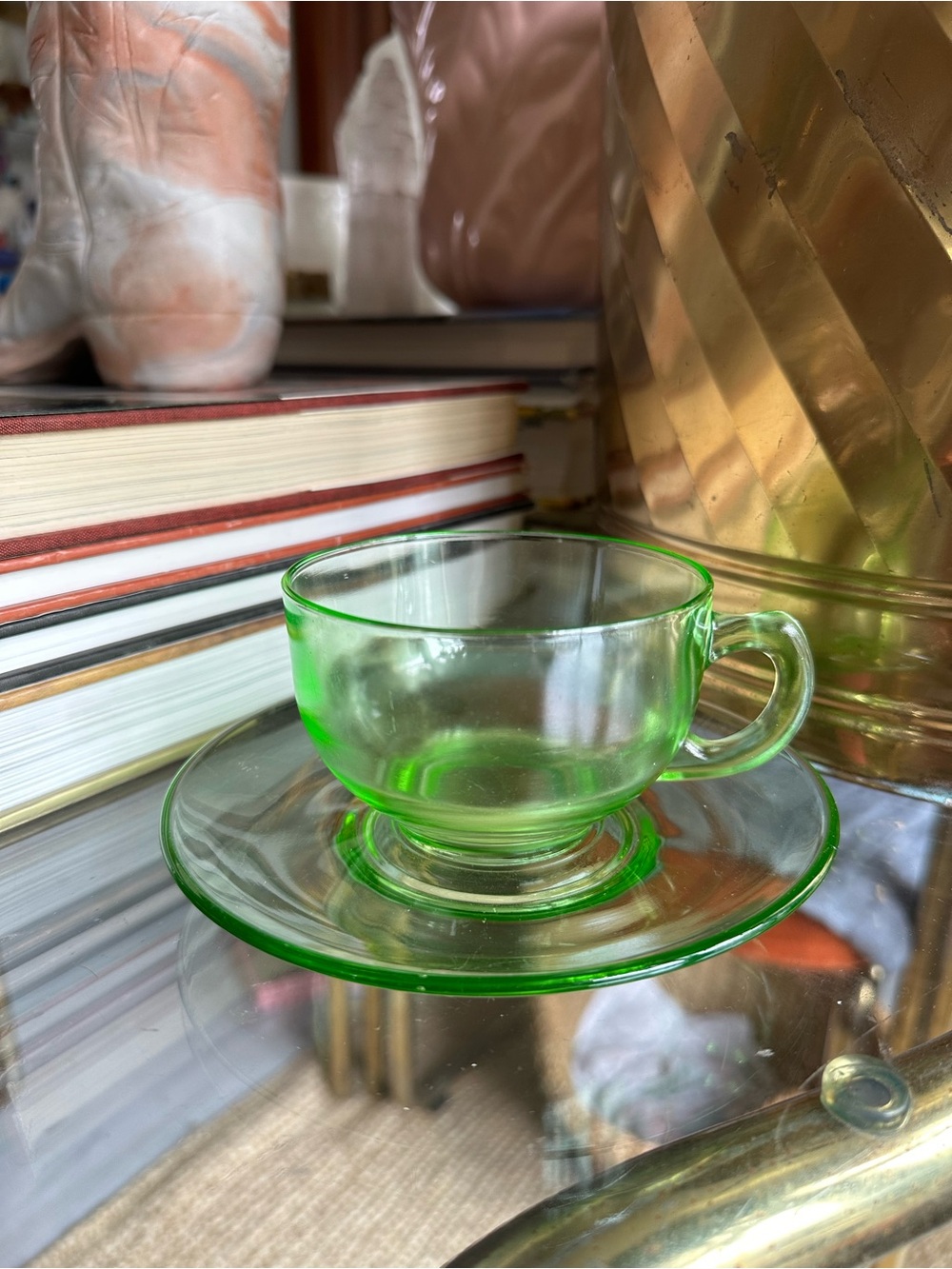 Vintage Mayfair Uranium Glass Tea Cup and Saucer - Classic Vintage Glows Green